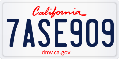 CA license plate 7ASE909