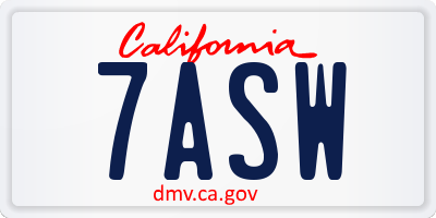 CA license plate 7ASW