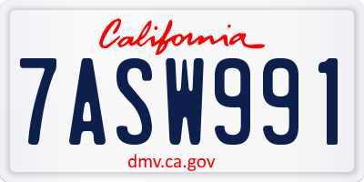 CA license plate 7ASW991