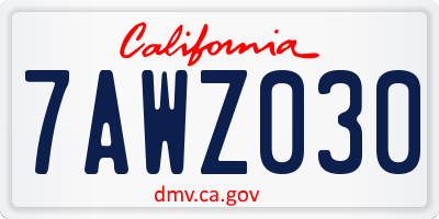 CA license plate 7AWZ030