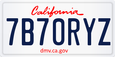 CA license plate 7B70RYZ