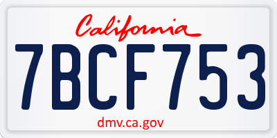 CA license plate 7BCF753