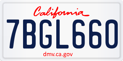 CA license plate 7BGL660