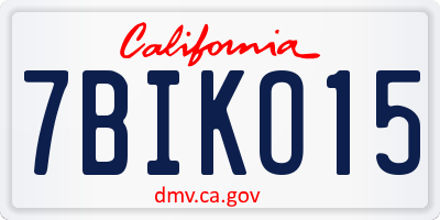 CA license plate 7BIKO15