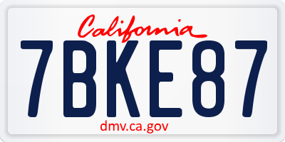 CA license plate 7BKE87