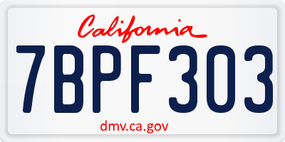 CA license plate 7BPF303
