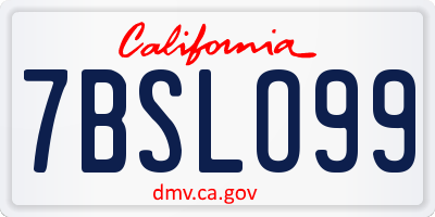 CA license plate 7BSLO99