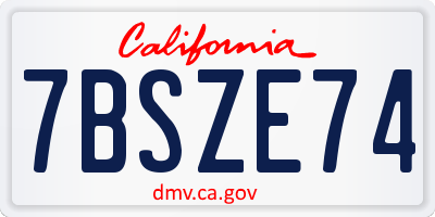 CA license plate 7BSZE74