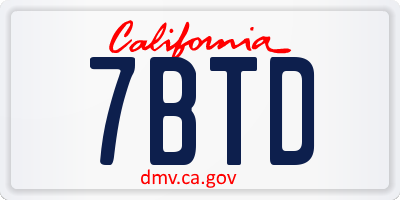 CA license plate 7BTD