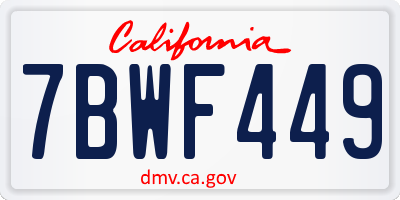 CA license plate 7BWF449