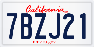 CA license plate 7BZJ21