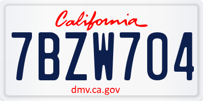 CA license plate 7BZW704