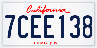 CA license plate 7CEE138