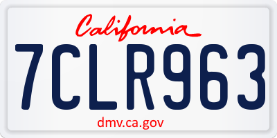 CA license plate 7CLR963