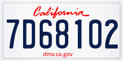 CA license plate 7D68102