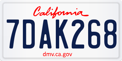 CA license plate 7DAK268