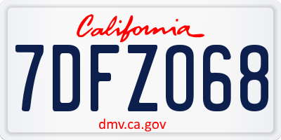 CA license plate 7DFZO68