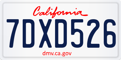 CA license plate 7DXD526