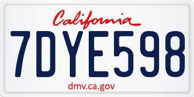 CA license plate 7DYE598