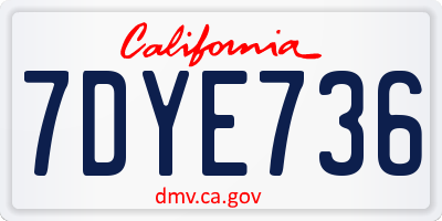 CA license plate 7DYE736