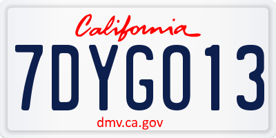 CA license plate 7DYGO13