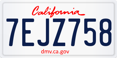 CA license plate 7EJZ758