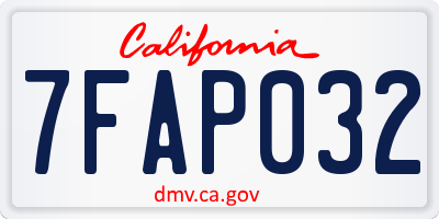 CA license plate 7FAP032