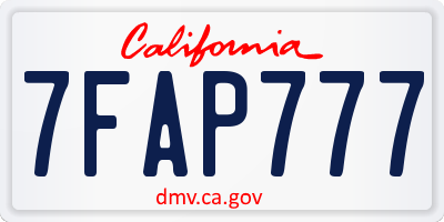 CA license plate 7FAP777