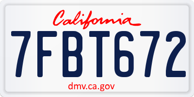 CA license plate 7FBT672