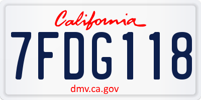 CA license plate 7FDG118