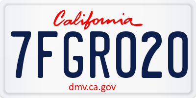 CA license plate 7FGR020
