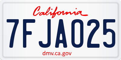 CA license plate 7FJAO25