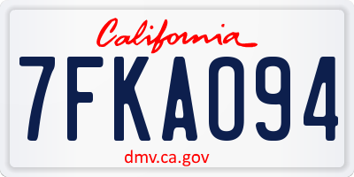 CA license plate 7FKAO94