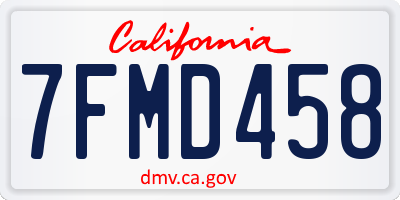 CA license plate 7FMD458