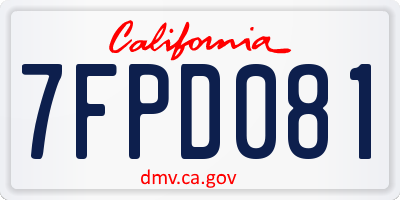 CA license plate 7FPD081
