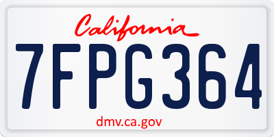 CA license plate 7FPG364