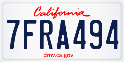 CA license plate 7FRA494