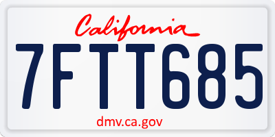 CA license plate 7FTT685