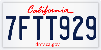 CA license plate 7FTT929