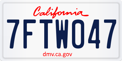 CA license plate 7FTW047