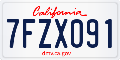 CA license plate 7FZX091