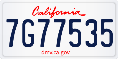 CA license plate 7G77535