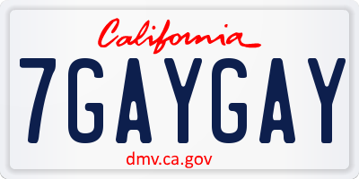 CA license plate 7GAYGAY