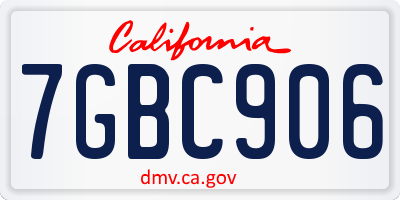 CA license plate 7GBC906