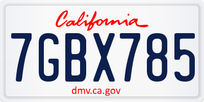 CA license plate 7GBX785