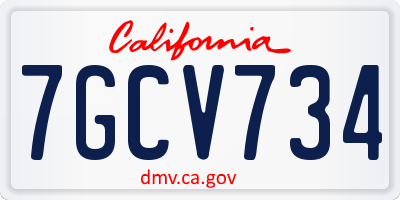 CA license plate 7GCV734