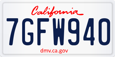 CA license plate 7GFW940