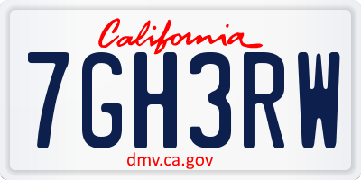 CA license plate 7GH3RW