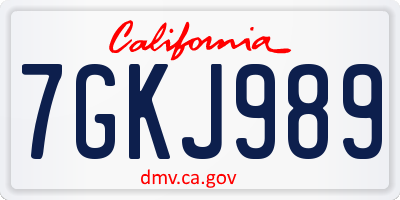 CA license plate 7GKJ989