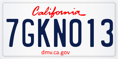 CA license plate 7GKN013
